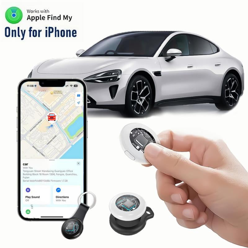 [Summer Deals] Tukio GPS Tracker for Cars & Pets - Mini Clear Design, Weatherproof Case, Anti-Lost Device, Works with Apple Find My Ios Only, IP67 Waterproof, Replaceable Battery Protection