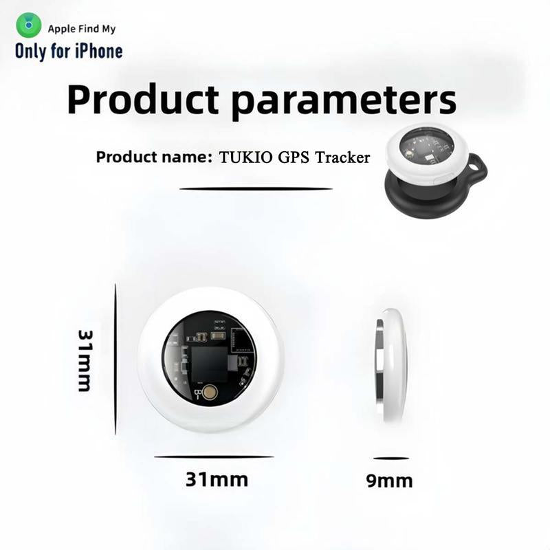 [Summer Deals] Tukio GPS Tracker for Cars & Pets - Mini Clear Design, Weatherproof Case, Anti-Lost Device, Works with Apple Find My Ios Only, IP67 Waterproof, Replaceable Battery Protection