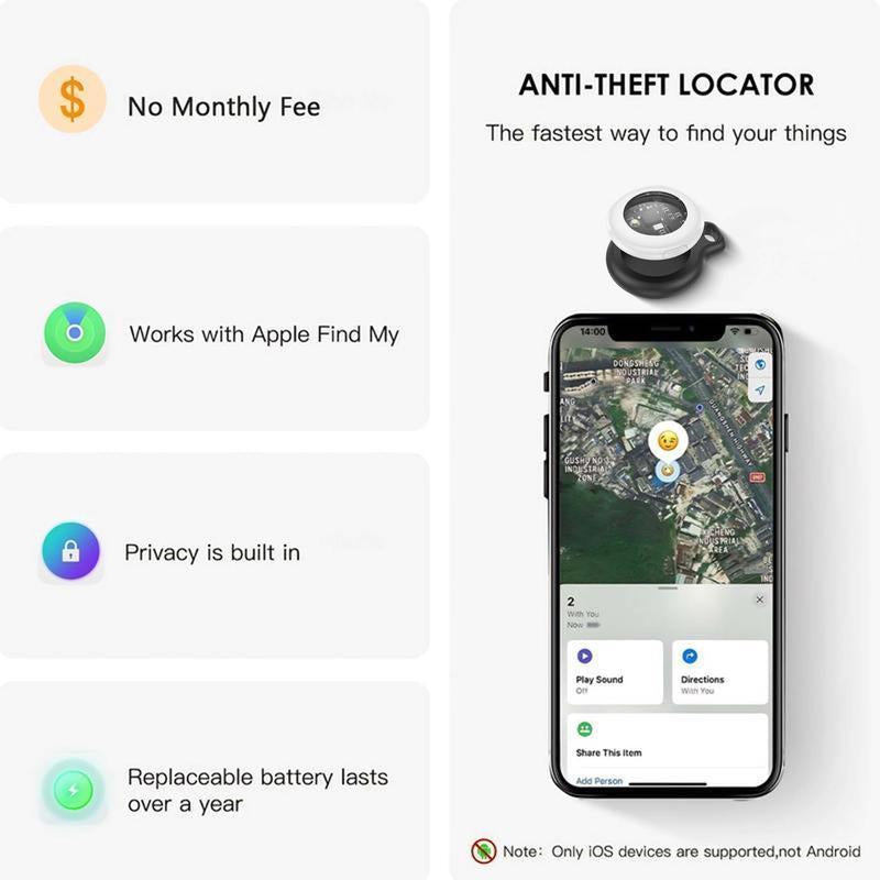 [Summer Deals] Tukio GPS Tracker for Cars & Pets - Mini Clear Design, Weatherproof Case, Anti-Lost Device, Works with Apple Find My Ios Only, IP67 Waterproof, Replaceable Battery Protection