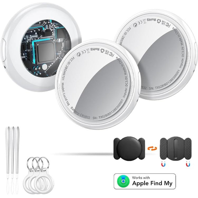 [Summer Deals] Tukio GPS Tracker for Cars & Pets - Mini Clear Design, Weatherproof Case, Anti-Lost Device, Works with Apple Find My Ios Only, IP67 Waterproof, Replaceable Battery Protection