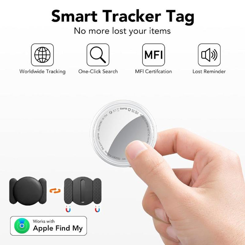 [Summer Deals] Tukio GPS Tracker for Cars & Pets - Mini Clear Design, Weatherproof Case, Anti-Lost Device, Works with Apple Find My Ios Only, IP67 Waterproof, Replaceable Battery Protection