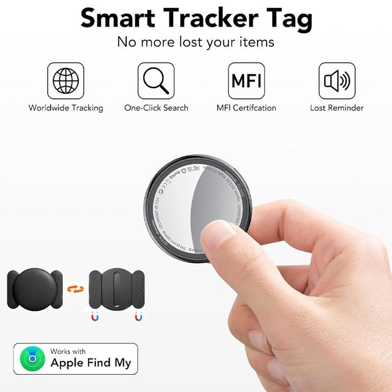 [Summer Deals] Tukio GPS Tracker for Cars & Pets - Mini Clear Design, Weatherproof Case, Anti-Lost Device, Works with Apple Find My Ios Only, IP67 Waterproof, Replaceable Battery Protection